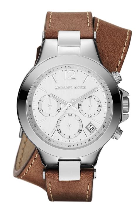 michael kors double wrap leather watch white|michael kors black leather watch.